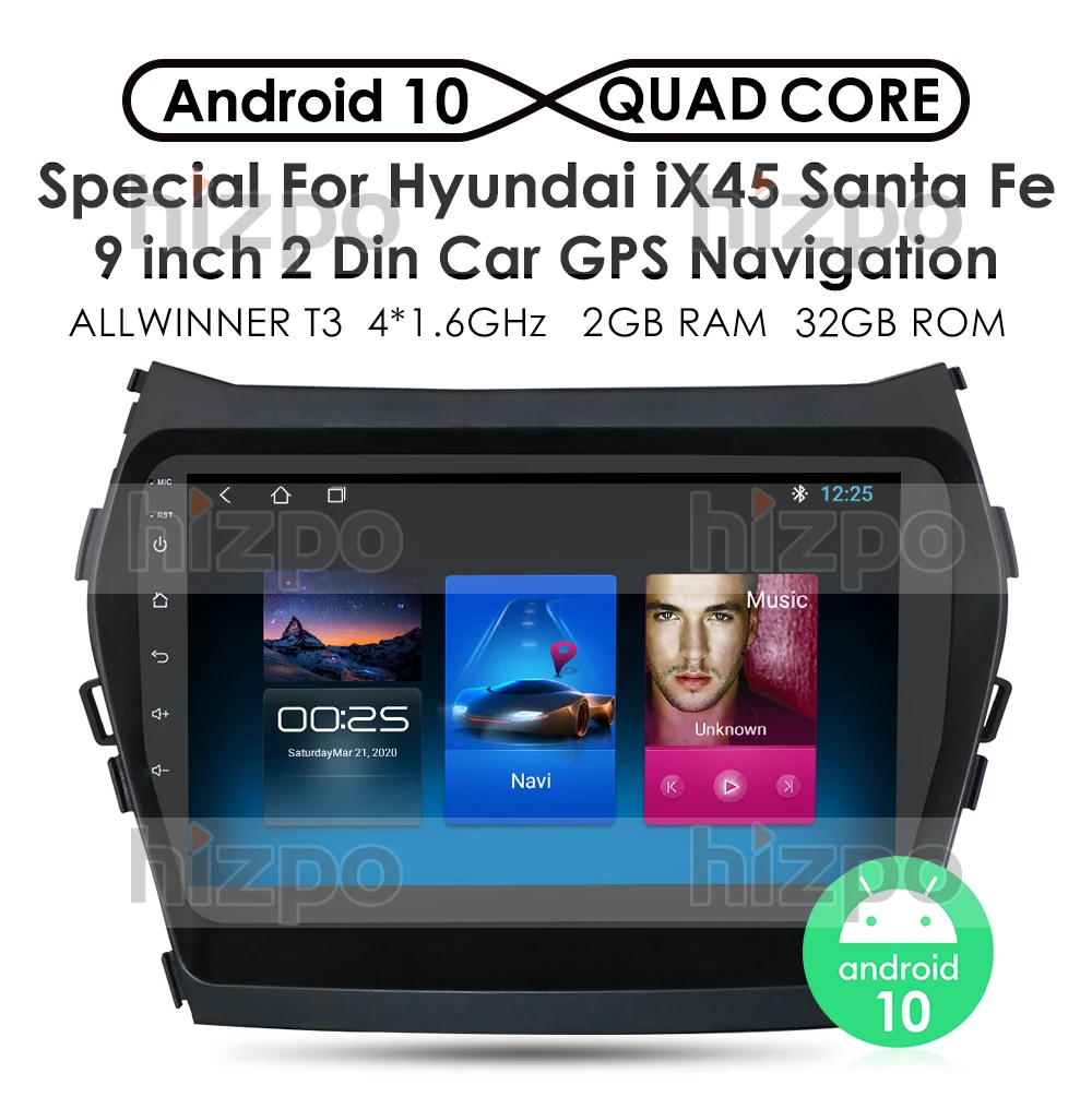 Андроид 10 CarPlay 2 din для Hyundai ix45 Санта Фе 2013 2017 2G + 32G/64G автомобиля радио мультимедиа