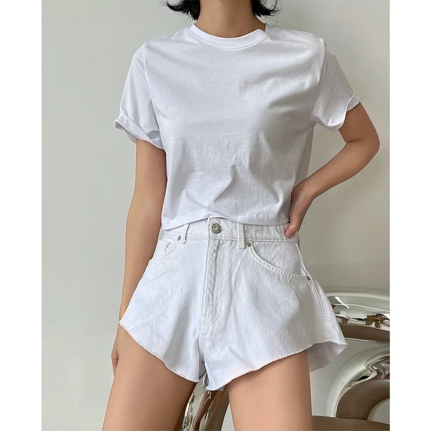 

Tops White Short Sleeve Crushed Velvet T-shirt Round Neck Woman T shirt Top GRAY22