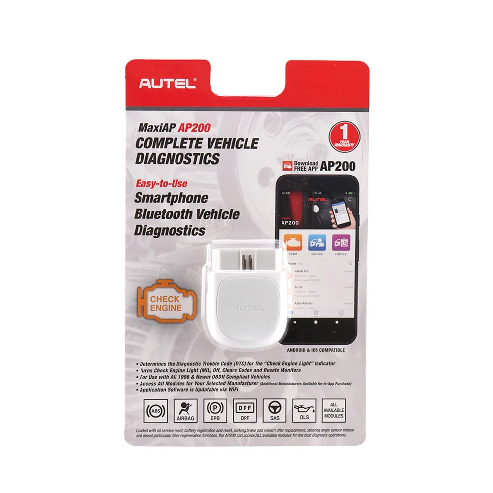 Autel AP200 Bluetooth OBD2 сканер автомобильный OBD 2 TPMS считыватель кодов диагностический