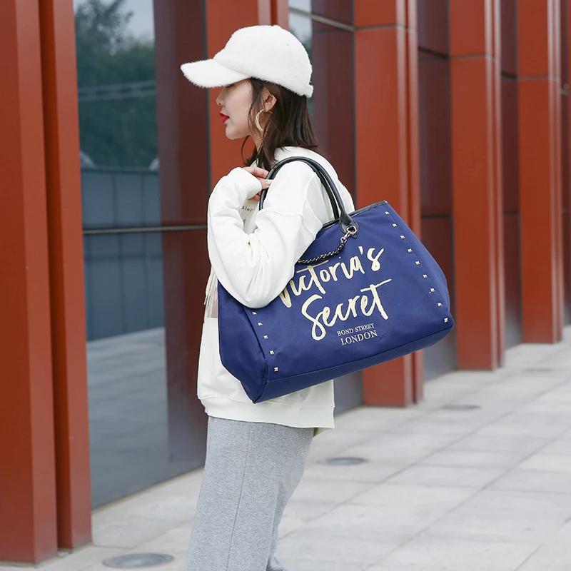 

Hot Sale Women Handbag Shopping Bag European and American Fashion Letters Large Capacity Canvas Storage Solid Color Travel Bag