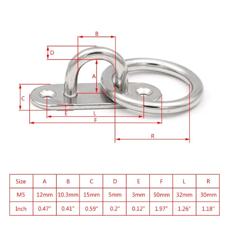 

4 Pcs/Set Ceiling Wall Mount Hook Heavy Duty Pad Eye Plate 304 Stainless Steel for Yoga Hammocks /Boat Accessories