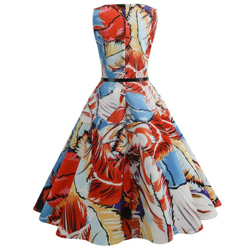 Wipalo Hepburn Vintage Series Women Dress Spring And Summer Flaral Fruit Printing Design Sleeveless Belt Retro S/2XL/XXXL|women designer dress|women