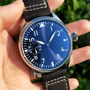 44mm Pilot not have logo Mechanical Hand Wind Men's Watch blue dial Mineral Glass/Sapphire Seagull s in India
