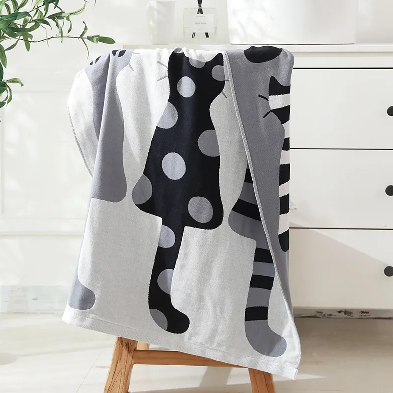 Новое газовое трехслойное хлопковое банное полотенце с принтом мультяшного