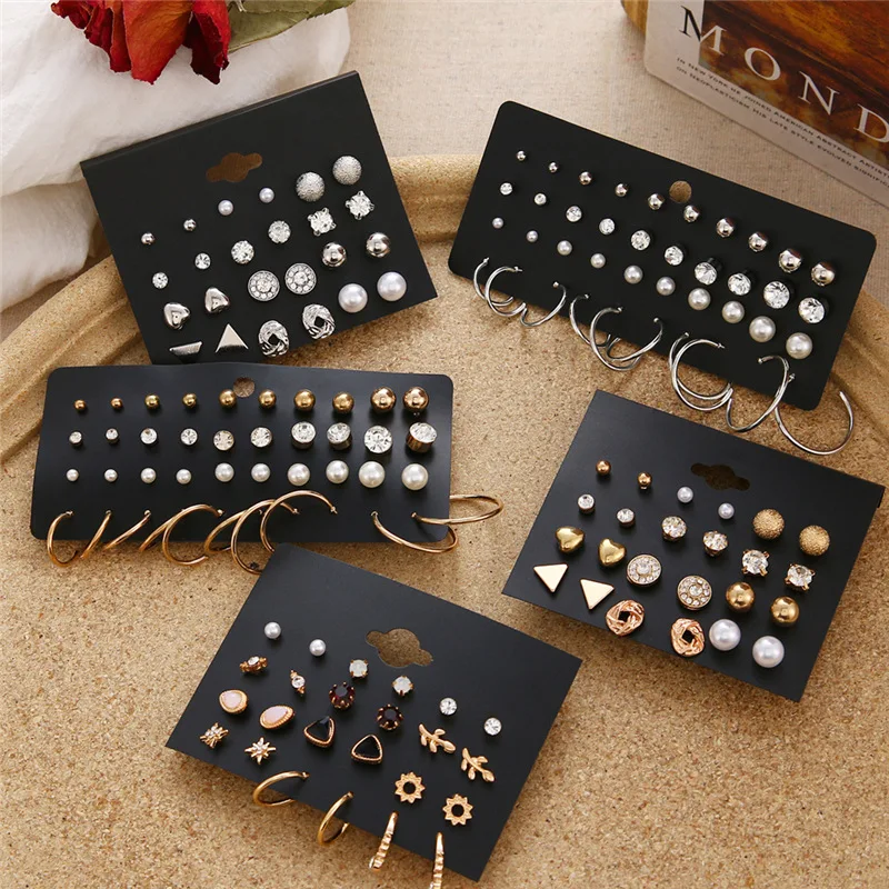 

misturado pequenos brincos conjunto moda strass prola geomtrica flor cora estrela brincos para meninas jias