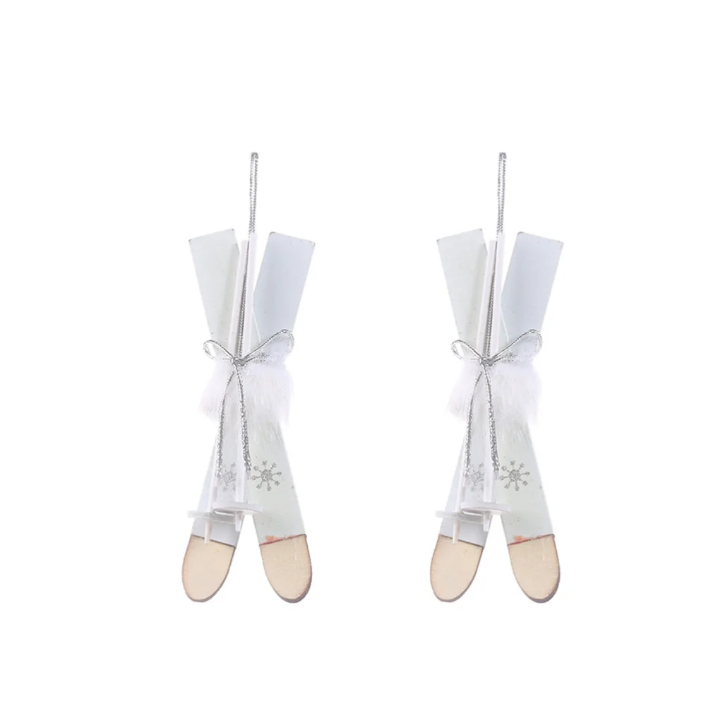 

2PCS Sled Shape Wooden Pendant Christmas Hanging Adornment Decorative Cartoon Decor (White)