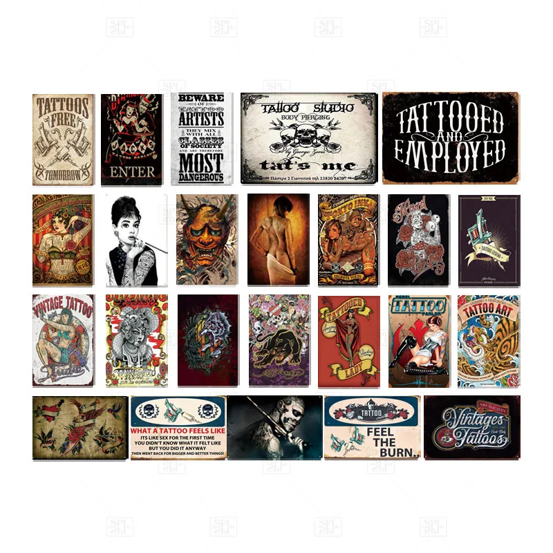 

Металлический плакат с татуировкой, металлический знак, тату, декор магазина, декоративная железная пластина, Настенный декор, потертый шик...