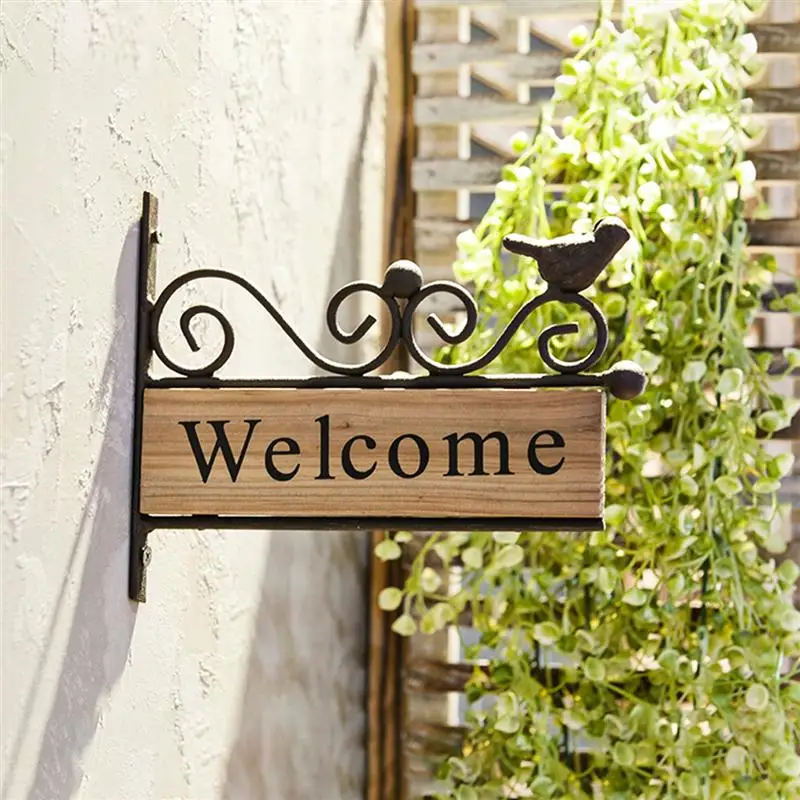 

1pc Door Hanging Decoration Welcome Sign Board Iron Art Wooden Hanging Pendant Rural Style Bird Pattern