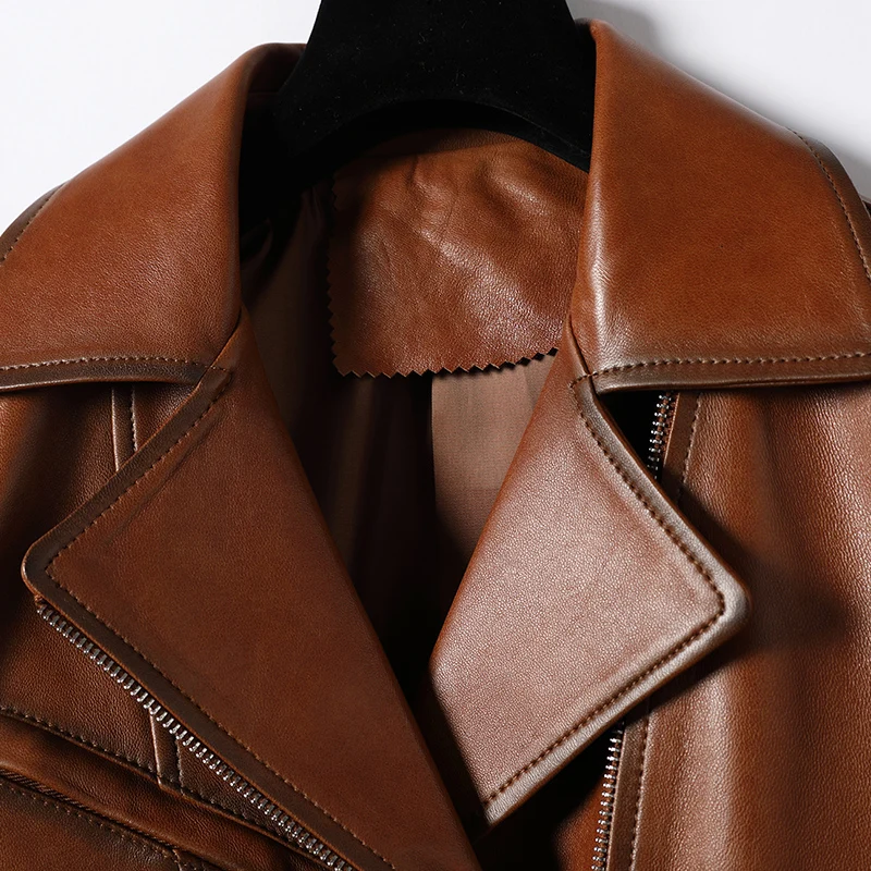 

JCHB 2021 Spring and Haining Autumn New genuine leather coat women's short slim sheep leather locomotive small leather jacket l