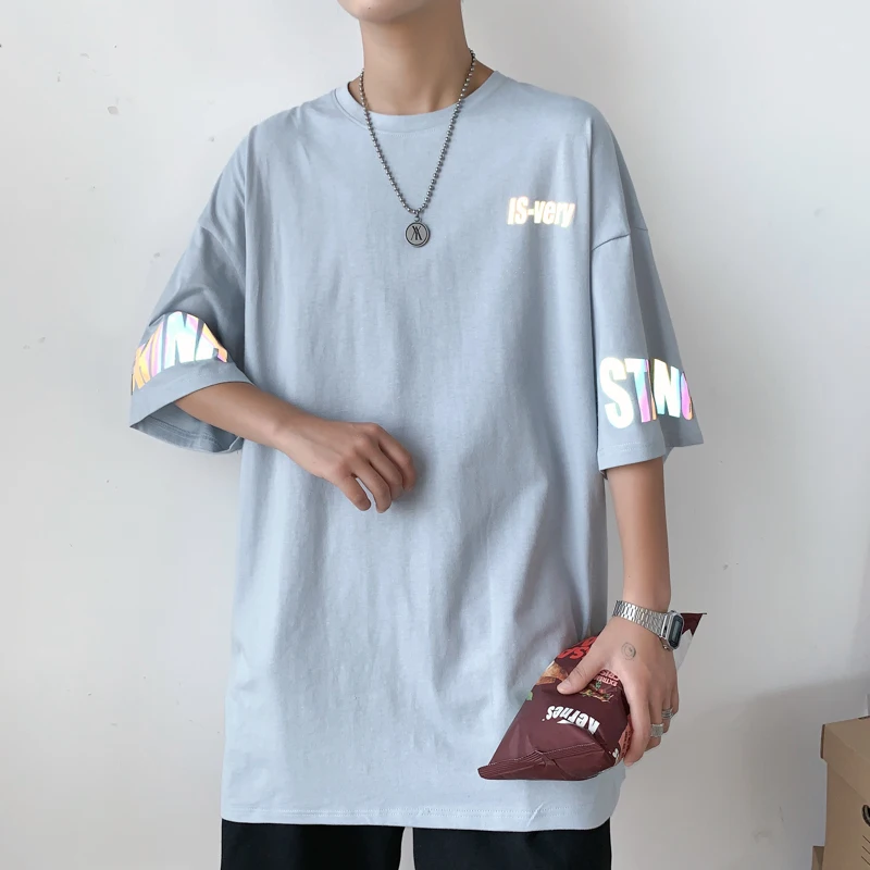 Мужские Светоотражающие футболки летняя хлопковая Футболка с принтом уличная