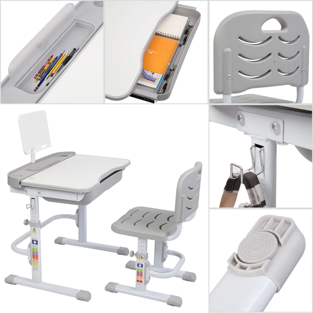 

70CM Lifting Table Can Tilt Children Learning Table And Chair Gray (With Reading Stand Without Table