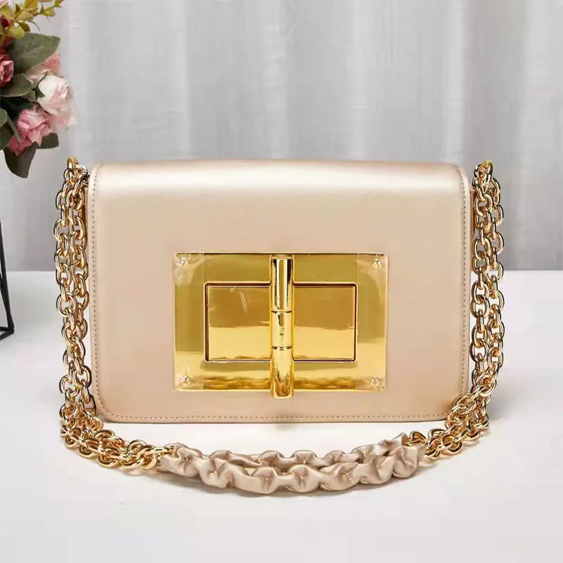 

New luxury designer shoulder bag ladies high-end custom large hardware buckle hand-stitched leather chain bag messenger bag