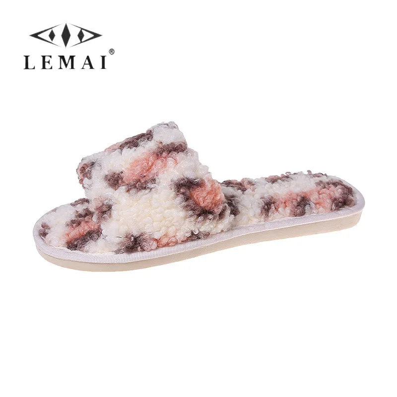

36-41 Open Toe Women's Fur Slippers Leopard Fashion Casual Slides Mules Shoes for Women Warm Flat Comfortable Flurry Slipeprs