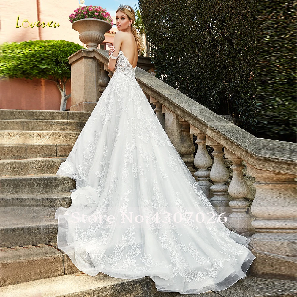 Loverxu милое ТРАПЕЦИЕВИДНОЕ свадебное платье 2019 с аппликацией открытыми плечами