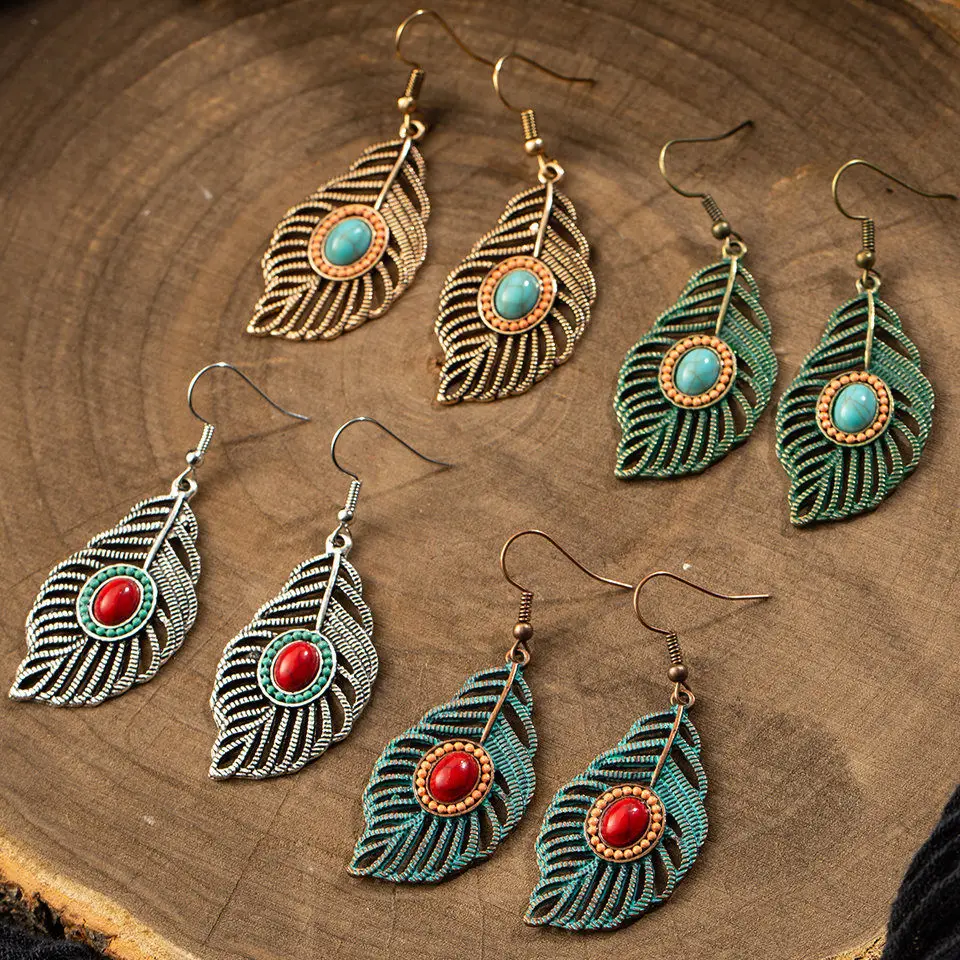 Винтажные серьги-подвески в виде античного листа с камнем для женщин 2020 модные