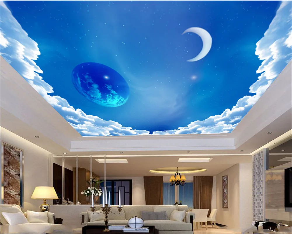 

3d Wallpaper for Ceiling Fantasy Space Planet Digital Printing HD Decorative Beautiful Zenith Wallpaper