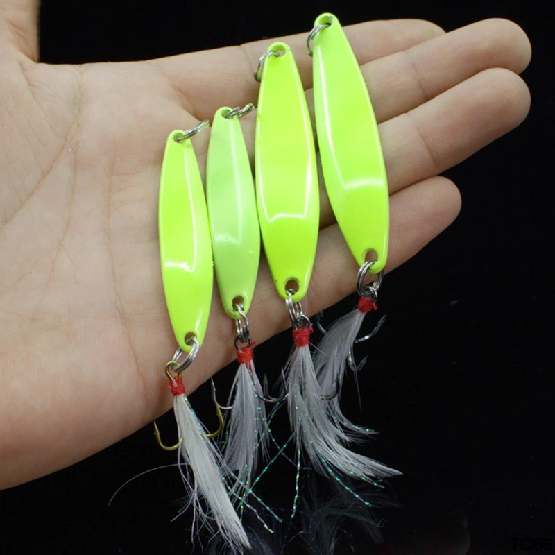 

3Pcs Luminous Spinner Spoon Metal Lures 5g 7g 10g 13g Feather Treble Hook Artificial Bait For Bass Trout Pesca Fishing Tackle