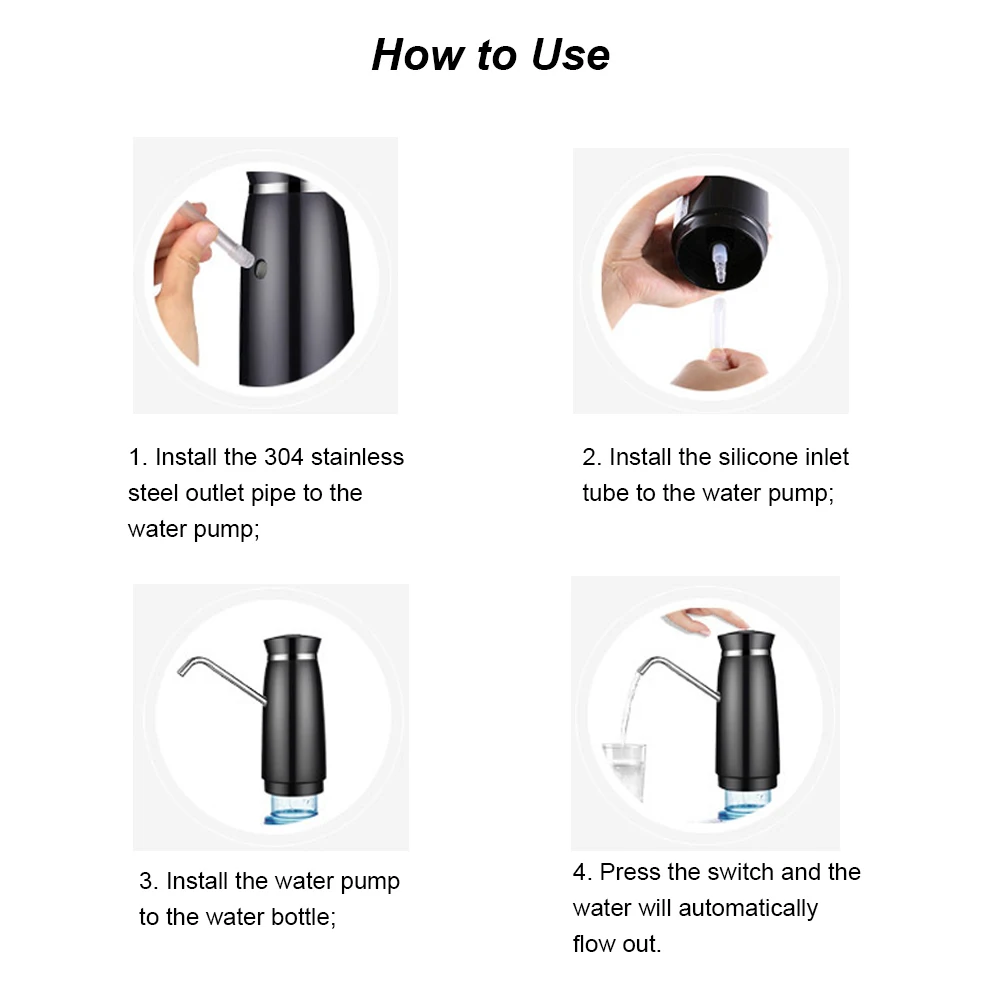 Home Office Portable Automatic Electric Water Pump Drinking Bottle Switch USB Rechargeable Machine Black/White | Дом и сад