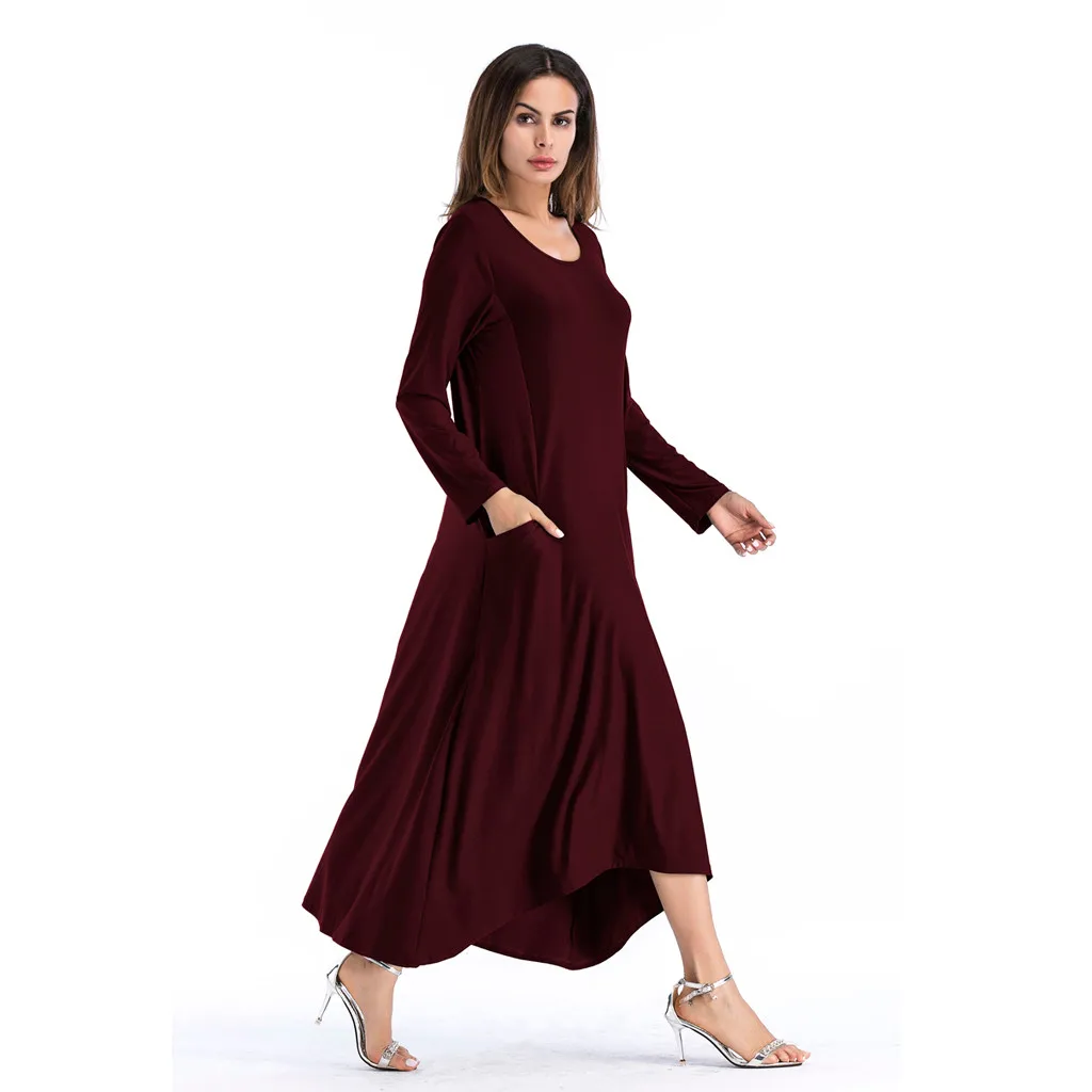 2019 Spring Autumn Dress Women Maxi Long Sleeve O-neck Lady Casual Hoodies New Fashion Dress#3 |