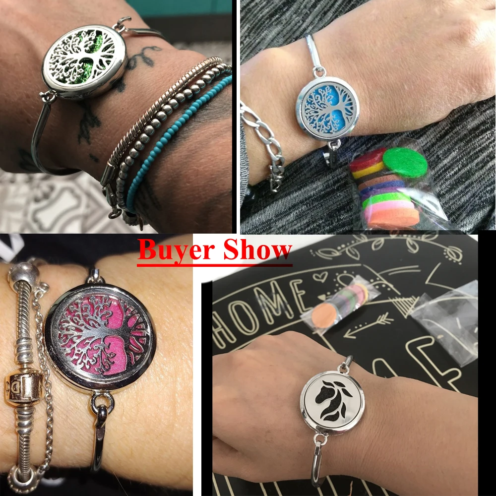 

Aromatherapy Jewelry Locket Bracelet Crystal Perfume Bracelets Bangle Tree of Life Essential Oil Diffuser Bracelet Women
