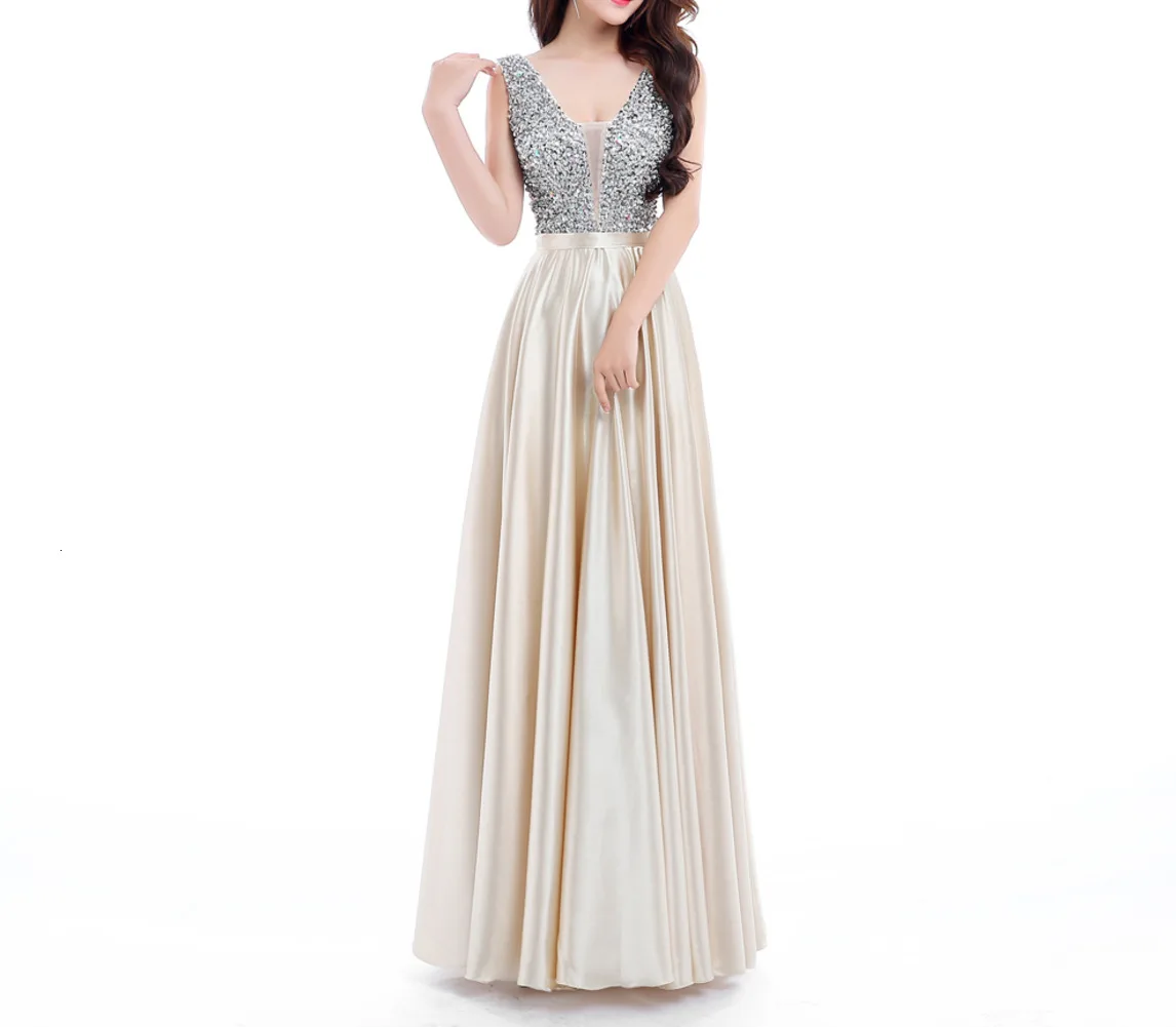 

Beads Bodice Open Back A Line Long Evening Dress Party Elegant Vestido De Festa Fast Shipping Prom Gown