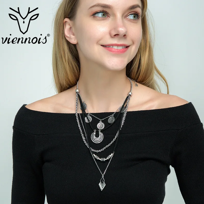 Viennois аксессуары геометрические античные серебристые многоярусные кожаные