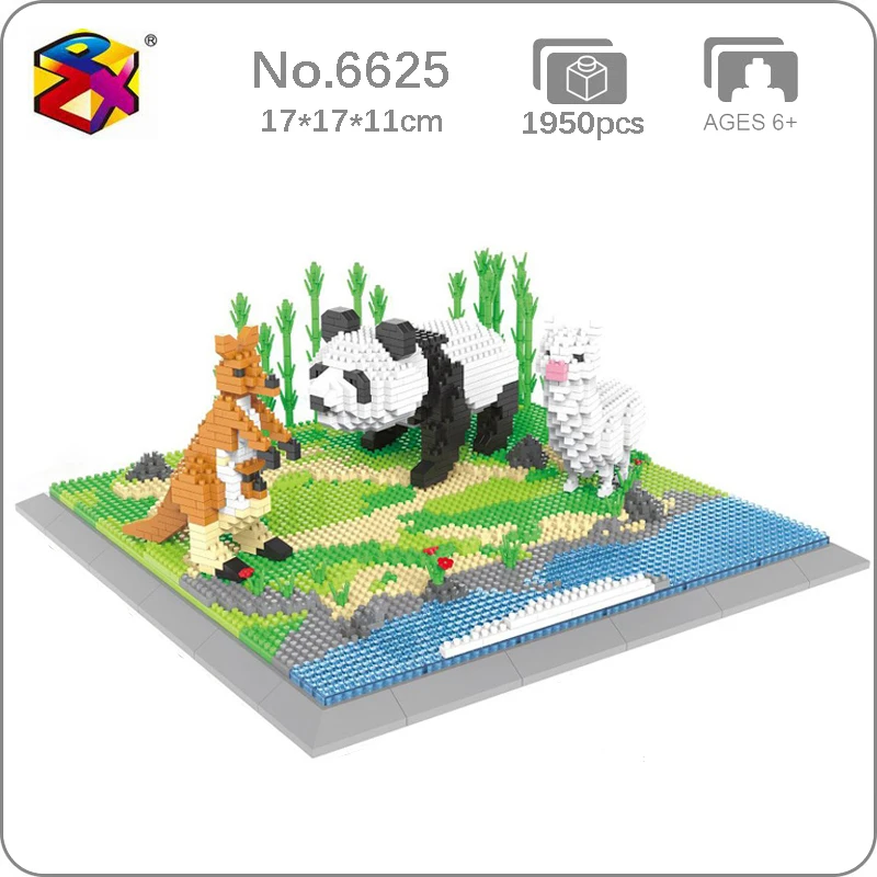 

PZX 6625 Animal World Panda Beer Kangaroo Alpaca 3D Model Building Blocks Set DIY Mini Diamond Bricks Toy for Boys Children