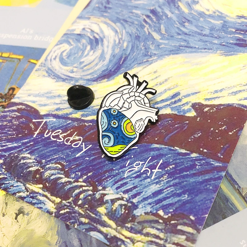 Ван Гог звездное небо анатомическая эмалированная булавка в форме сердца