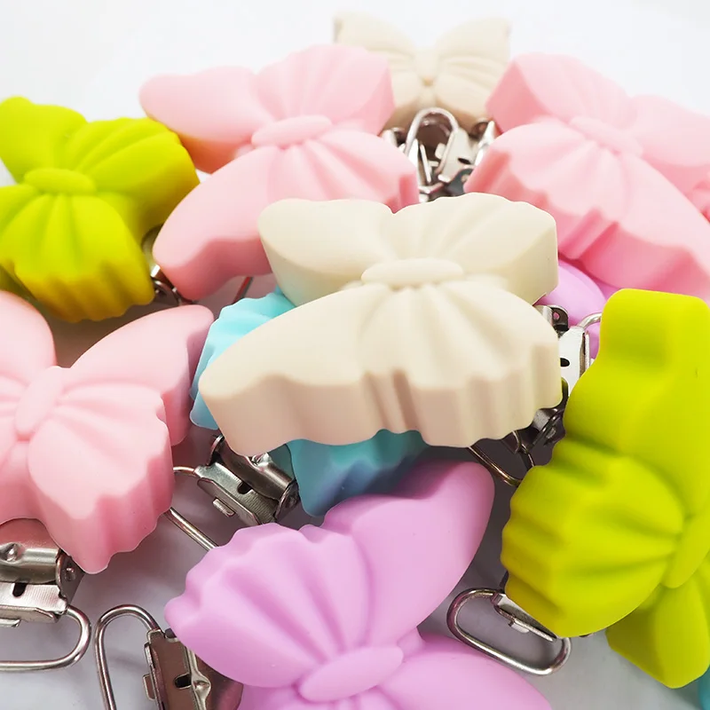 Chenkai 10PCS Silicone Butterfly Clips Baby Cute Animal Teether Dummy Pacifier BPA Free Soother Nursing Jewelry Toy Accessory