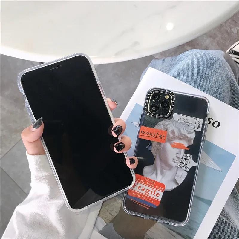 luxury art letter label phone case for iphone 12 mini 11 pro max 7 8 plus x xr xs max se 2020 cover transparent soft cases funda free global shipping