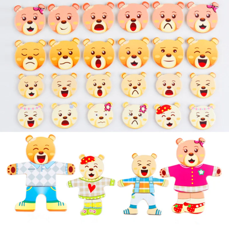 

Wooden Animals Shapes Cartoon Rabbit Bear Clothes Changing Jigsaw Puzzle Toy Early Education Puzzles Toys For Children