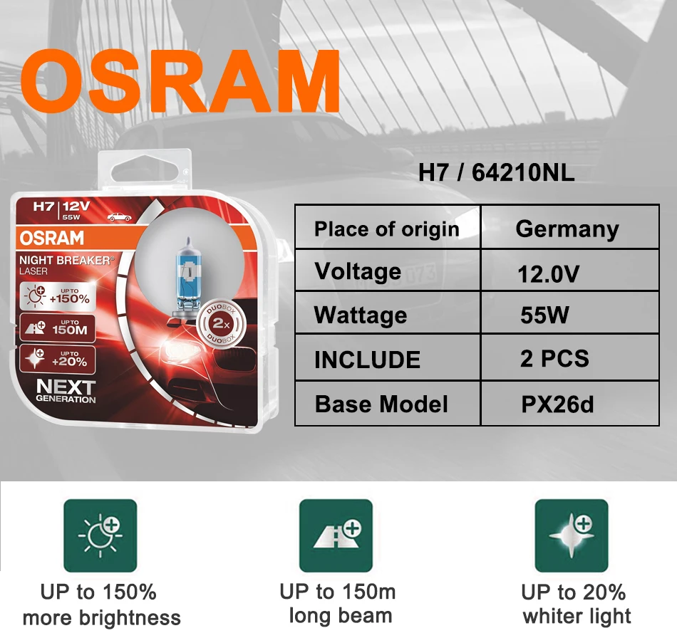 Лампа Ксеноновая OSRAM Night breaker автомобиля галогеновая ксеноновая лампочка высокий низкий пучок H4 12V 60/55W P43T 9003 H1 P14.5S H7 PX26D фар лампа 1 пара