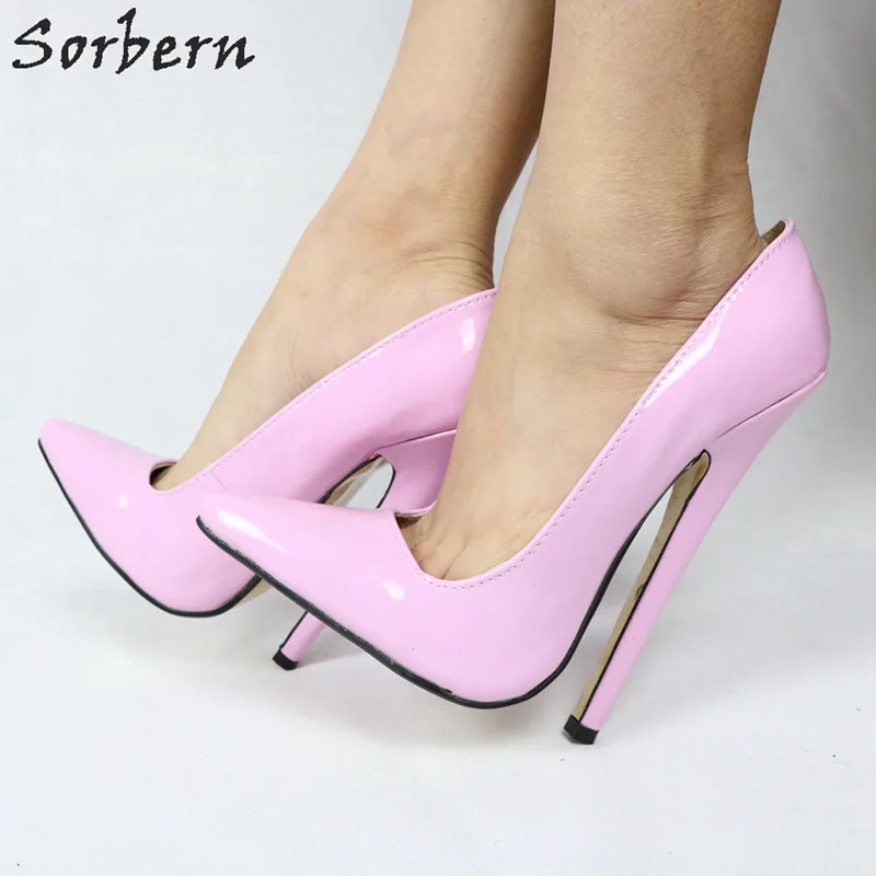 Sorbern Sexy Pink Shiny Pump 7 in Spike Heel Women Shoes Pointed Toe Slip On 18Cm Stiletto High Heels Designer Heels Customized