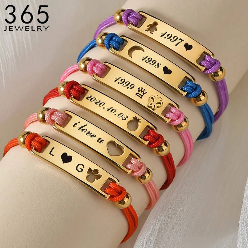 

Customizable Engraving Name The Rope Chain Bracelet Stainless Steel Letter Personalized Gold Child Bangle for GIrl Jewelry Gift