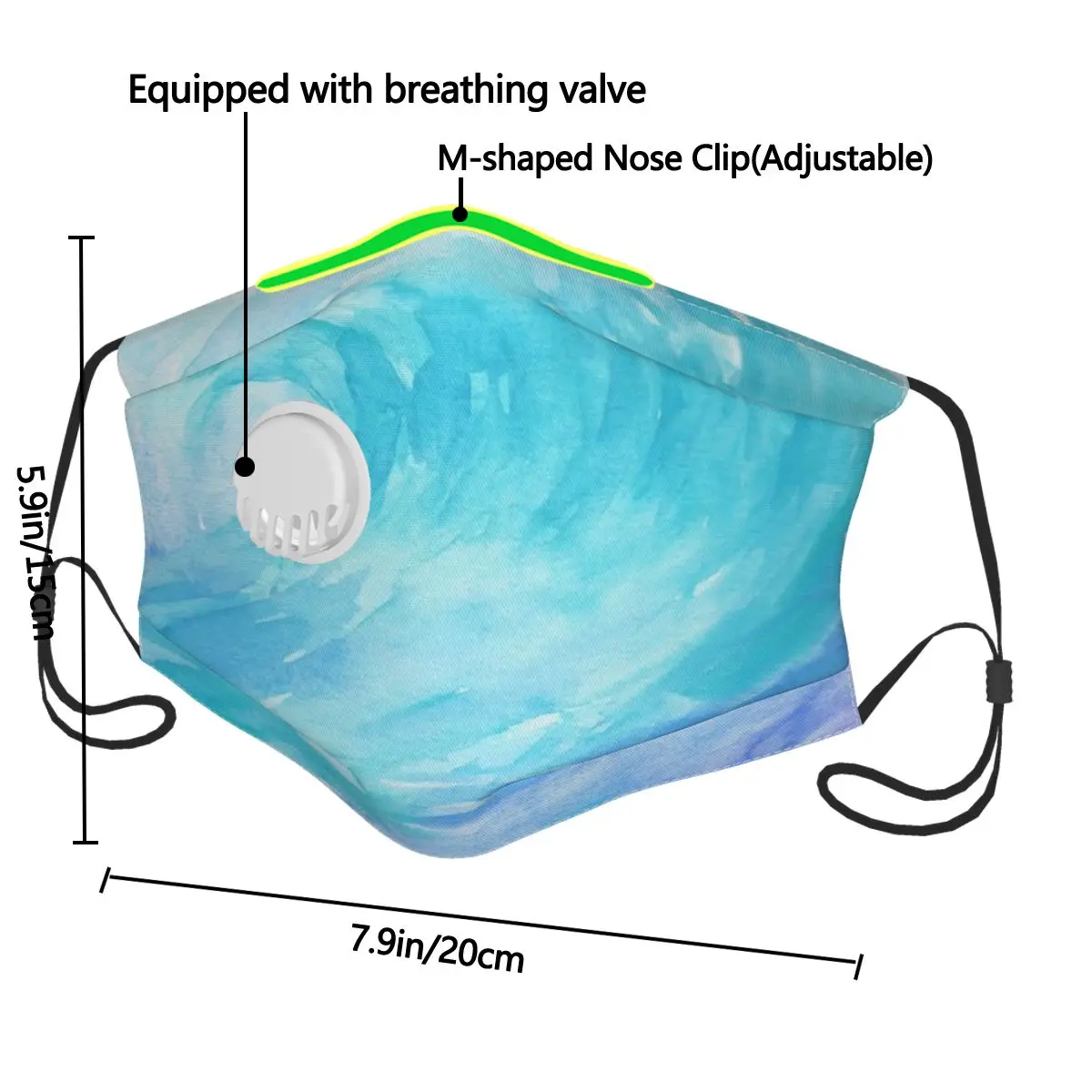 

Ombre Wave Watercolor Mouth Face Mask Anti Haze/Anti Dust Mouth Mask Respirator With Filter Respirator