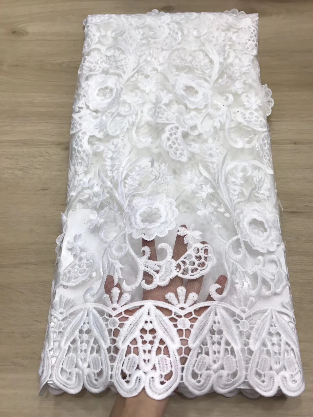 Вышитая Тюлевая ткань африканский тюль кружевная с блестками белый свадебный