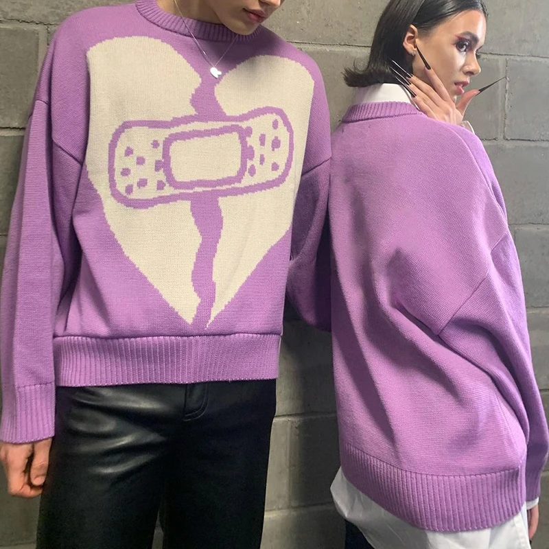 

Autumn Winter Long Sleeve Loose Sweater 90s Vintage Knitted Jumpers Harajuku Streetwear Women Korean Fashion Pullovers Tops