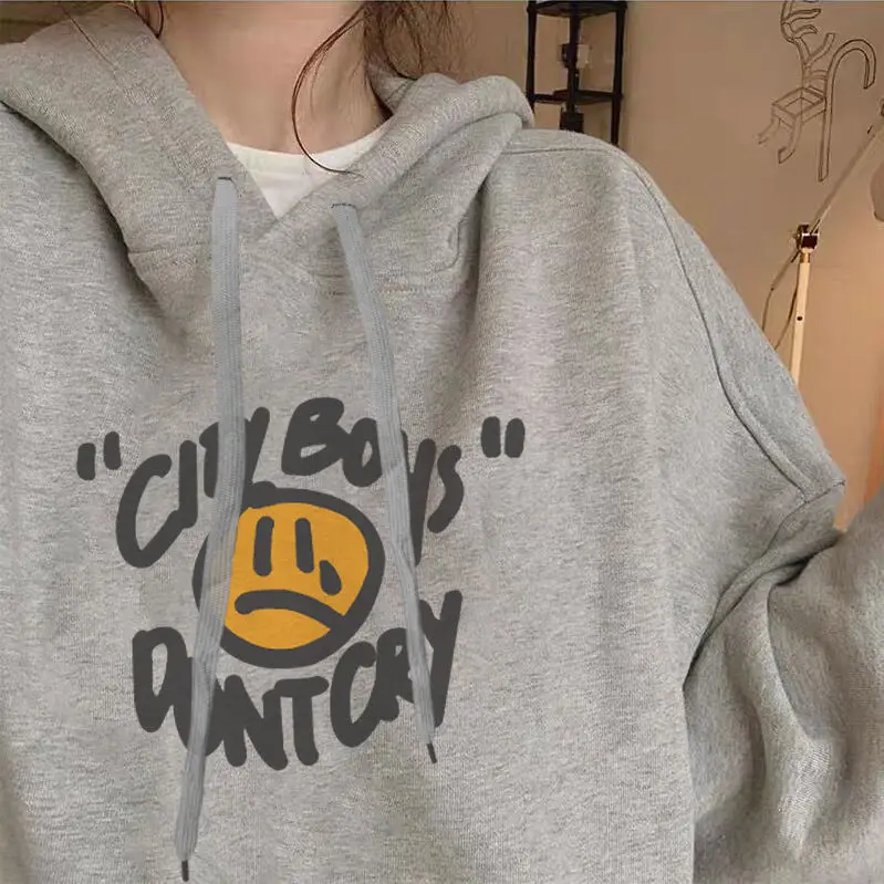 

2021 Spring Autumn Women Girl Teenager Hoodie Sweathirt Coat Fashion Casual Cry Face Printed Couple Cloth