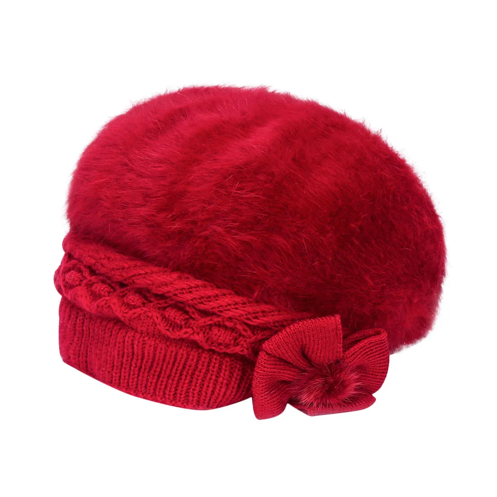 Модная женская теплая однотонная Мягкая шерстяная шапка вязаная ветрозащитная