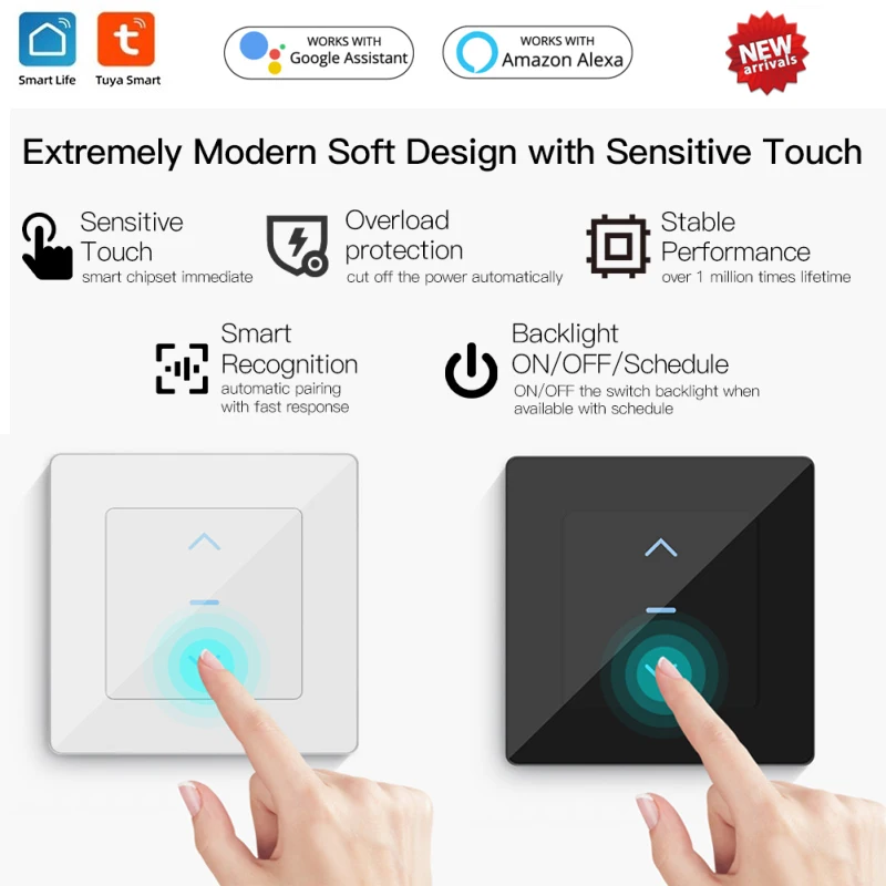 

Tuya Smart EU WiFi Roller Shutter Curtain Switch With Remote Wireless Switch Google Home Alexa Voice Control Wall Touch Switch