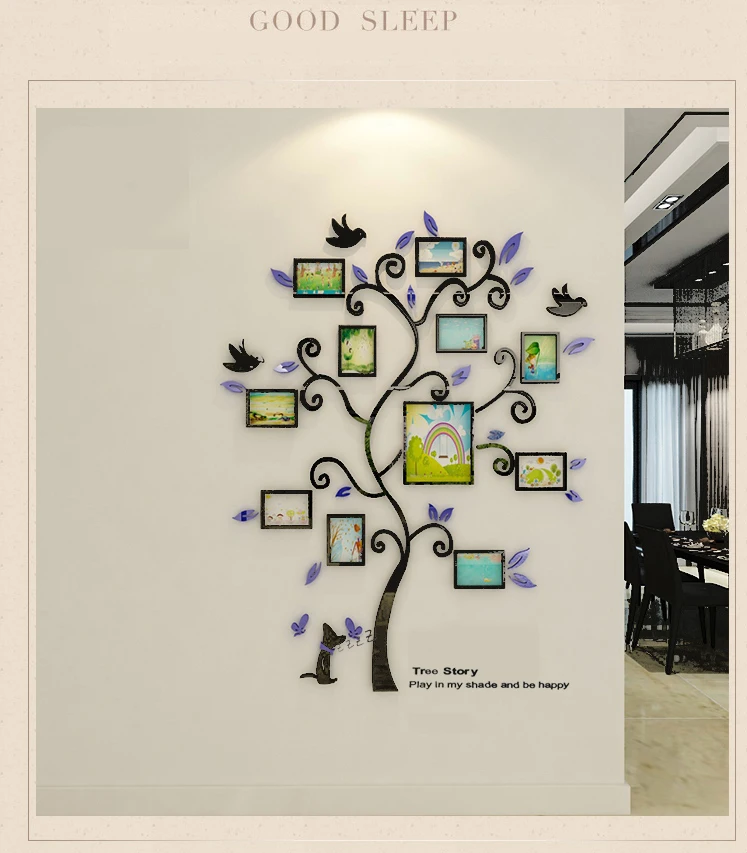 Акриловая 3D фоторамка дерево украшение комнаты Съемная DIY Искусство Декор стены