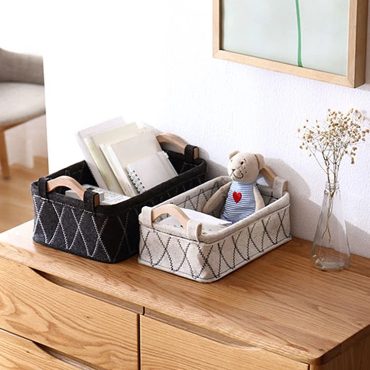 Войлочная коробка для белья хлопковая и льняная ручка Настольная корзина