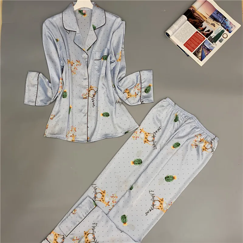 Пижама Smmoloa Женская с длинным рукавом шелковая пижама из натурального шелка