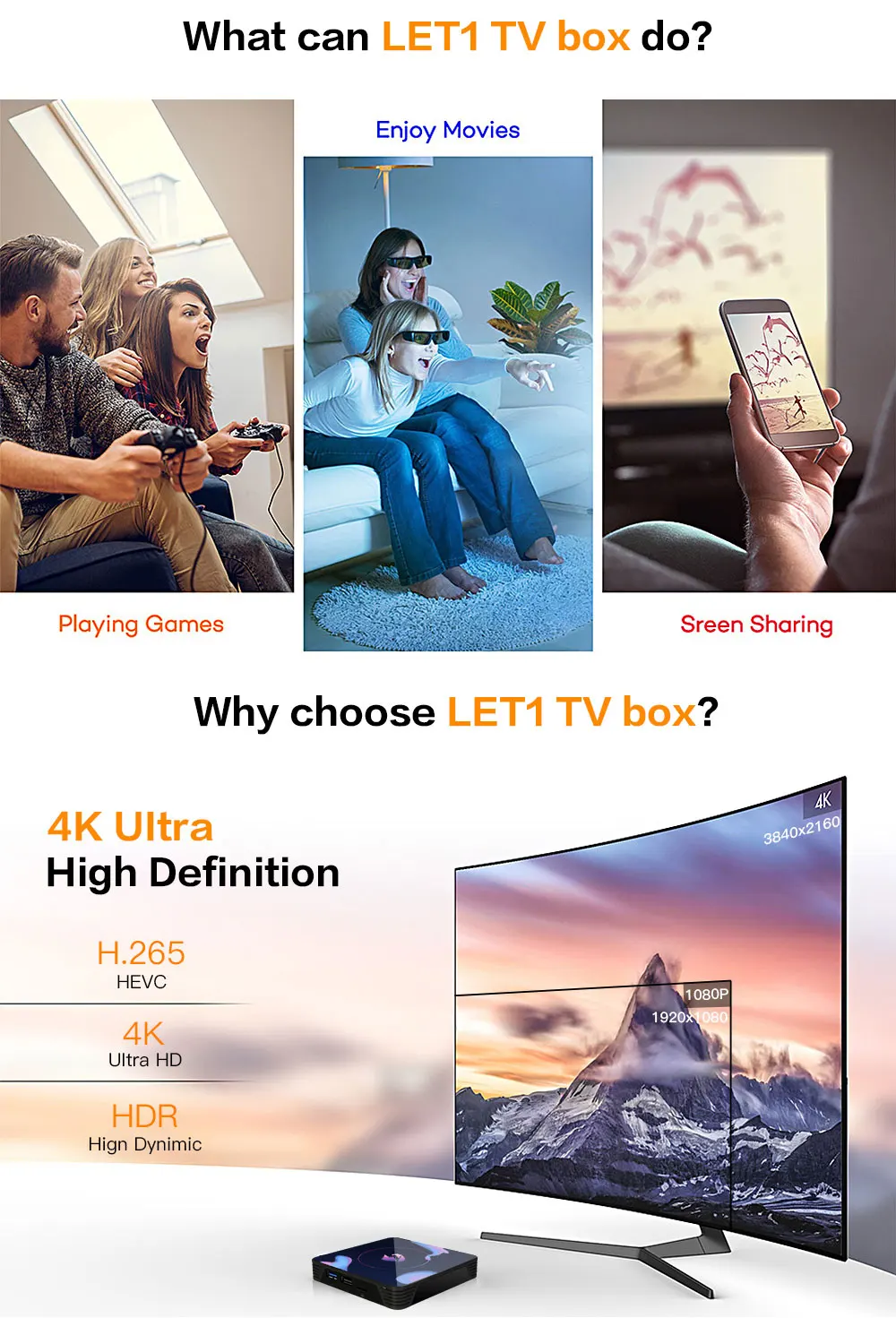 LEMADO LET 1 Android tv Box RK3318 Четырехъядерный 4G 64G HDMI 2,0 USB 3,0 Поддержка 2,4G& 5G Wifi 4K Netflix YouTube tv Box Android 9,0