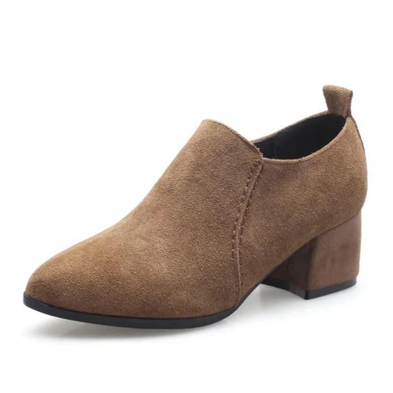 RIZABINA Women Ankle Boots Genuine Leather Winter Shoes High Heel Nubuck Zipper Pointed Toe Size 33-43 | Обувь