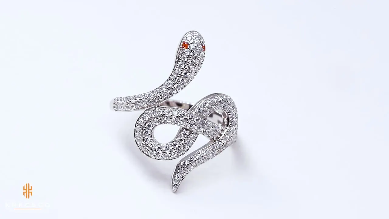 

KRKC Brand Design Dainty Colorful Gemstone White Gold Plated Jewelry Rings for Women 2021 Customized Unique Silver Snake Ring
