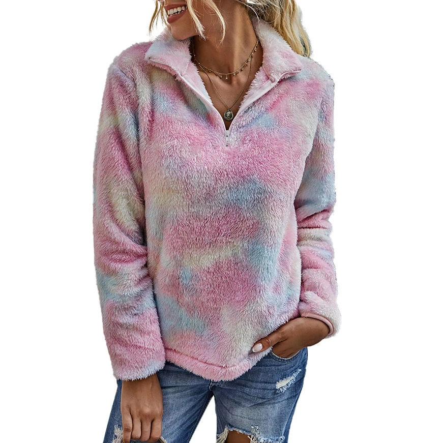 

Fashion Women Tie Dye Sweatshirt Autumn Winter Warm Pullover Top Long Sleeve Fleece hoodies Elegant Ladies Streetwear