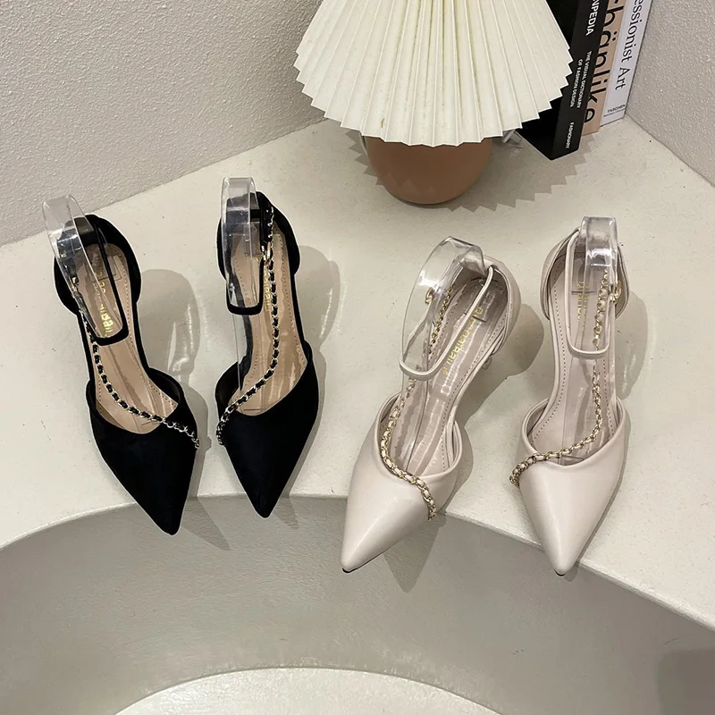 

Comfort Shoes for Women Female Sandal High Heels 2021 Summer Girls Retro Stiletto New High-heeled Fashion Beige Sexy Pointed PU