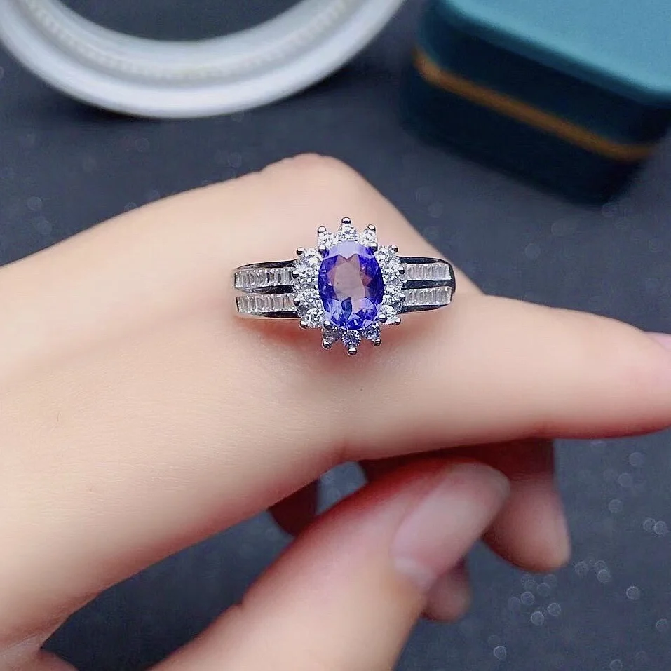 Роскошное кольцо из танзанита для вечеринки 100% карат 5 мм * 7 925 натуральный