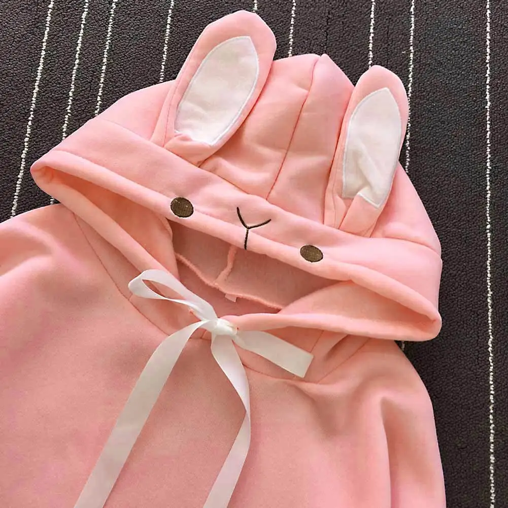 Женские осенние толстовки с капюшоном кроличьими ушками карманами длинными